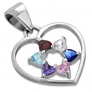 Mix Color CZ Heart Star of David Silver Pendant, p360